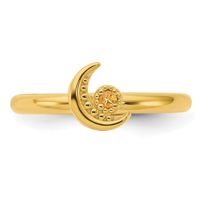 Exclusive Gold-Plated Citrine Moon Ring - Stylish Sterling Silver Stackable-4