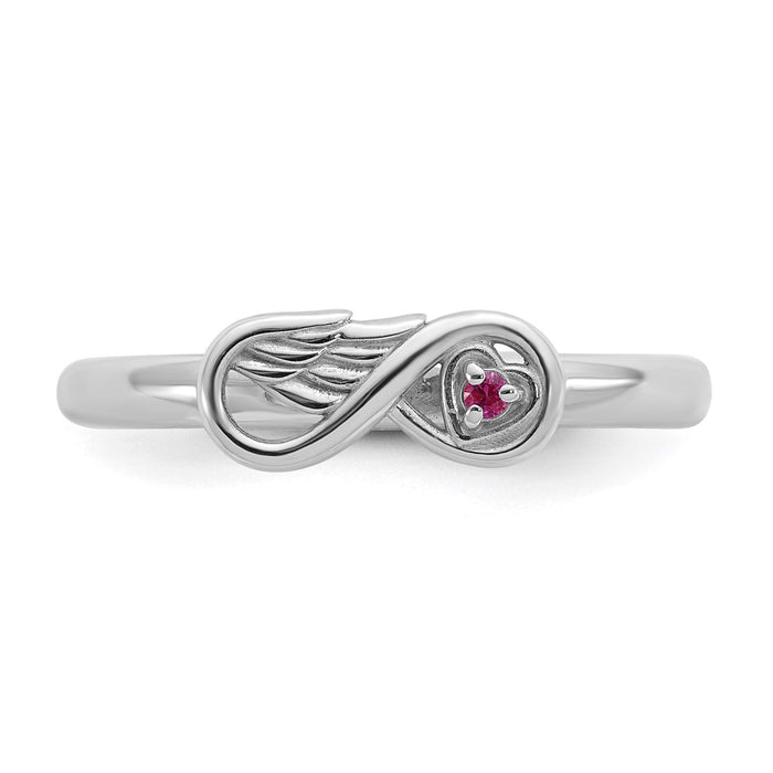 Shop Stylish Sterling Silver Rhodium-Plated Infinity Ring with Created Ruby-4