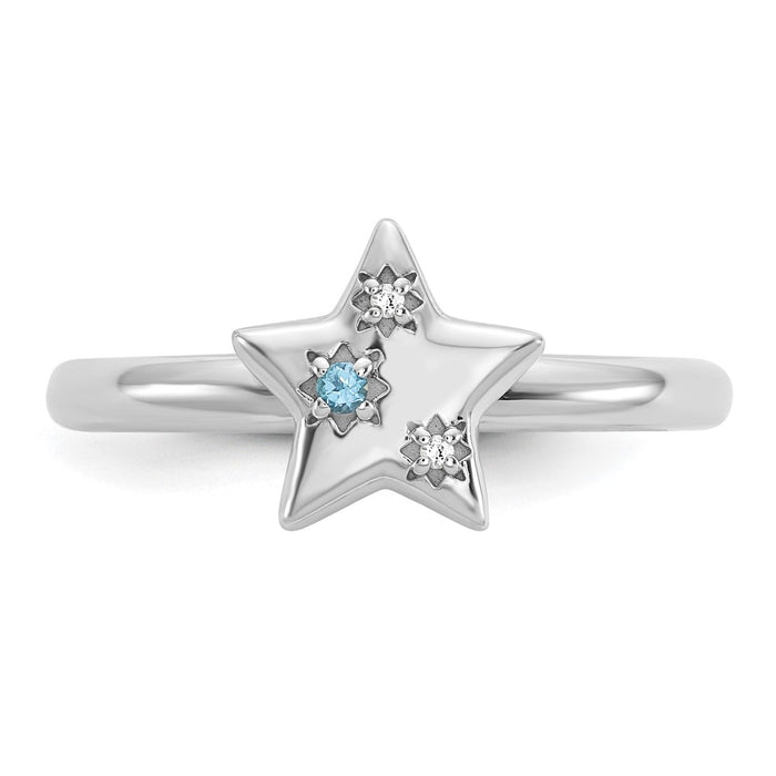 Exclusive Sterling Silver Stackable Star Ring - .85mm, Rhodium-Plated, Affordable Blue & White Topaz-4
