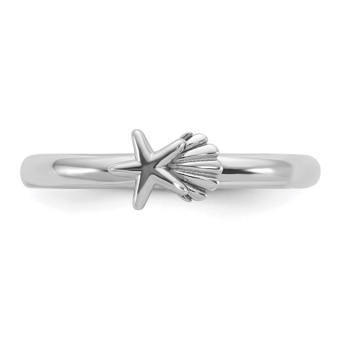 Shop Exclusive Sterling Silver Rhodium-Plated Starfish & Shell Ring - Stylish Stackable Design-4