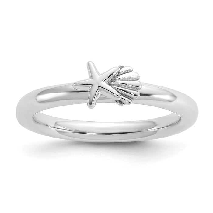 Exclusive Sterling Silver Rhodium-Plated Stackable Starfish & Shell Ring - Stylish Design-1