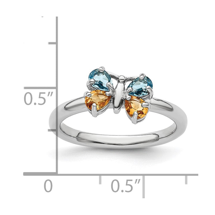 High-Quality Sterling Silver Stackable Butterfly Ring with Blue Topaz & Citrine - Affordable Luxury!-5