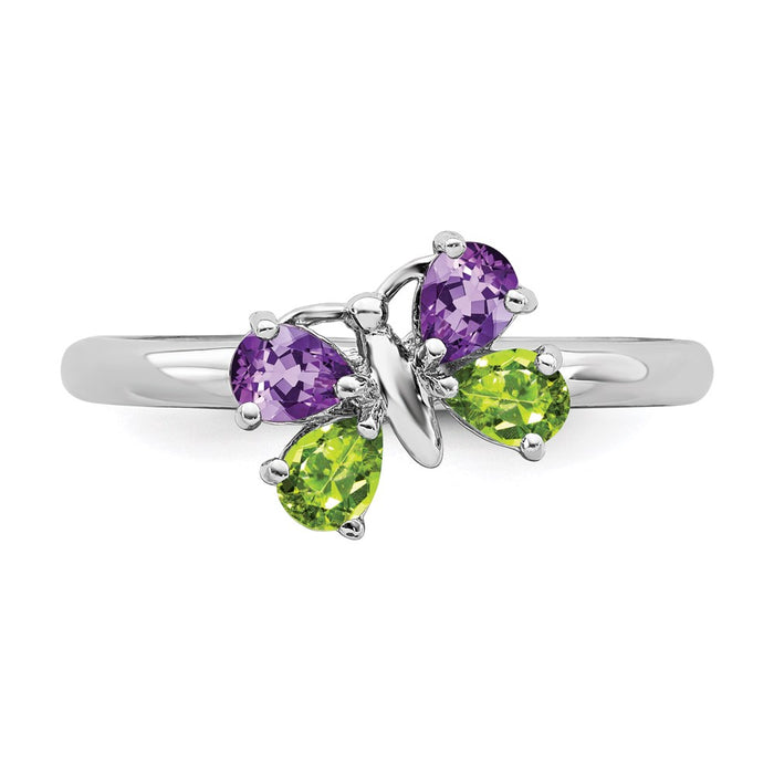 Exclusive Sterling Silver Stackable Butterfly Ring with Amethyst & Peridot-4