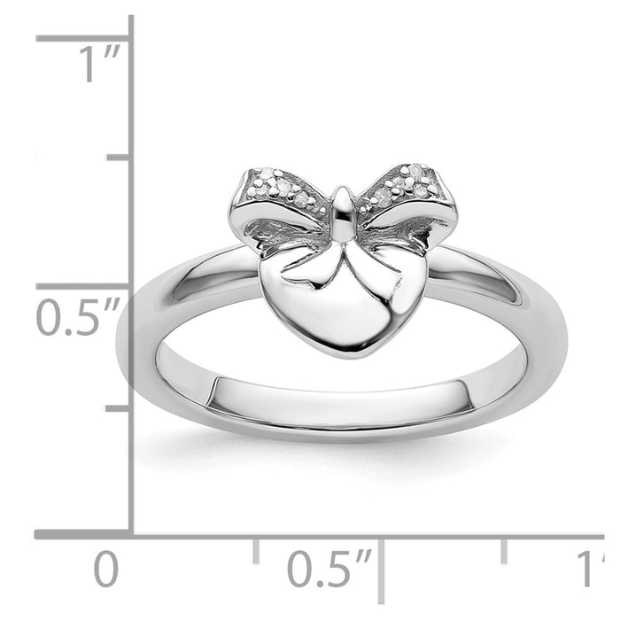 High-Quality Sterling Silver Heart & Bow Stackable Ring with Diamonds - Stylish Value-5