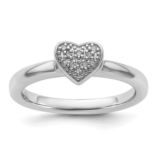 Buy Stylish Sterling Silver Heart Diamond Stackable Ring - .85mm, 14K Gold
