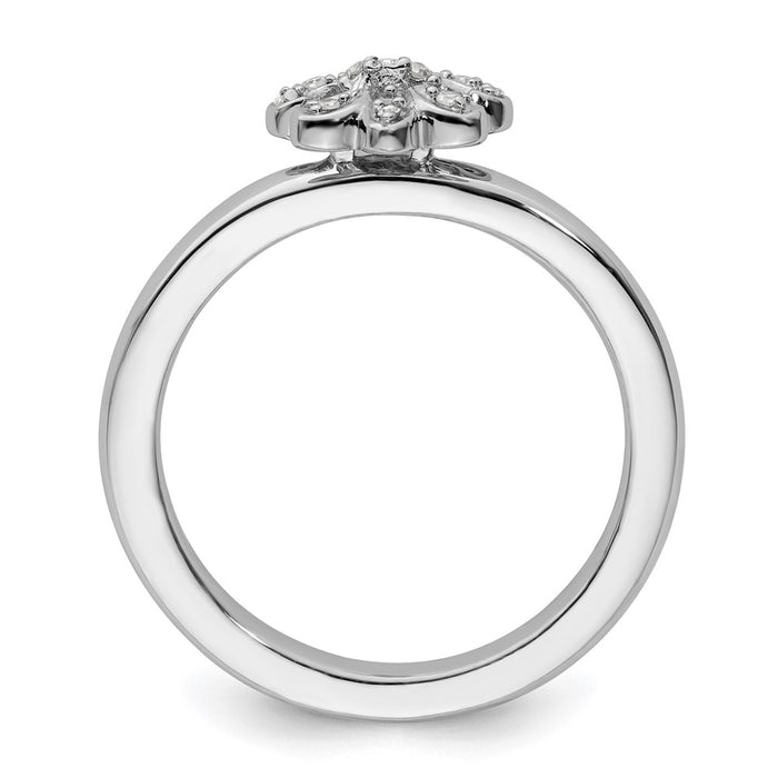 Shop Stylish Sterling Silver Stackable Fleur De Lis Diamond Ring - 14K Gold Accents-2