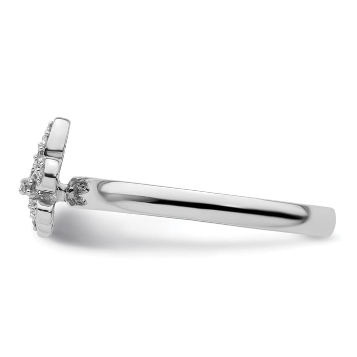 Shop Stylish Sterling Silver Stackable Fleur De Lis Ring with Diamonds - Affordable Luxury-3