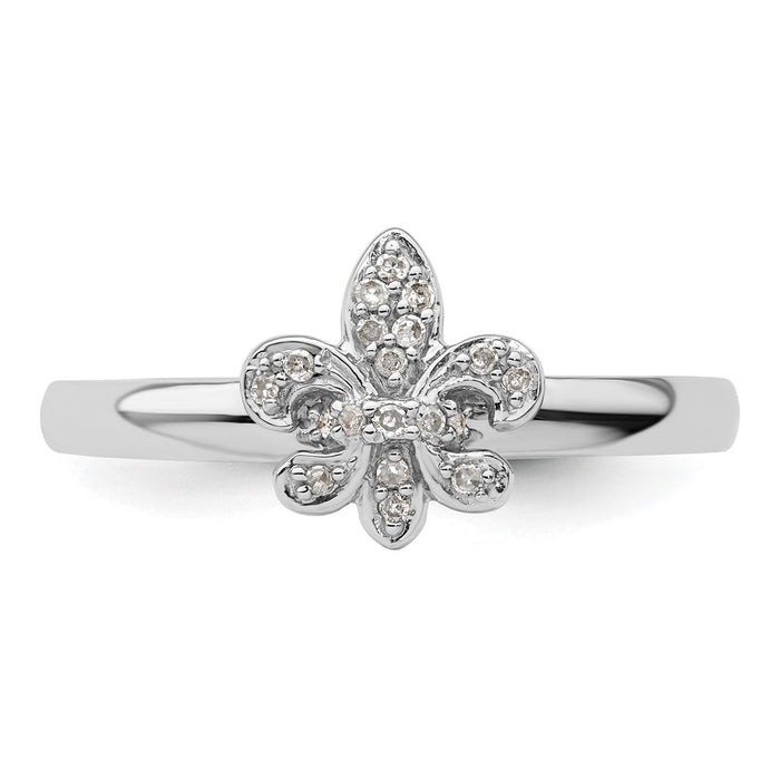 Shop Stylish Sterling Silver Stackable Fleur De Lis Diamond Ring - 14K Gold Accents-4