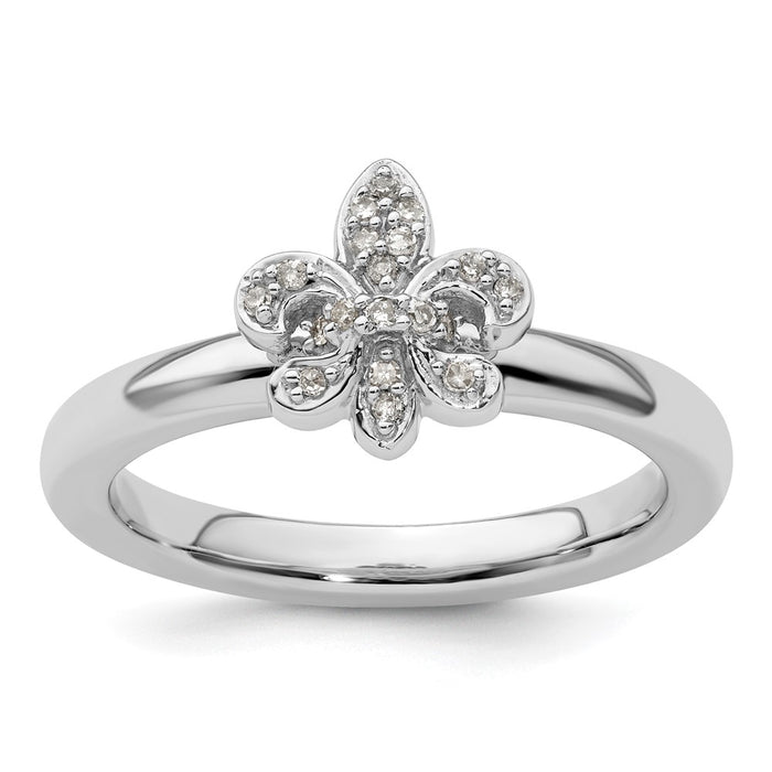 Shop Stylish Sterling Silver Stackable Fleur De Lis Ring with Diamonds - Affordable Luxury-1