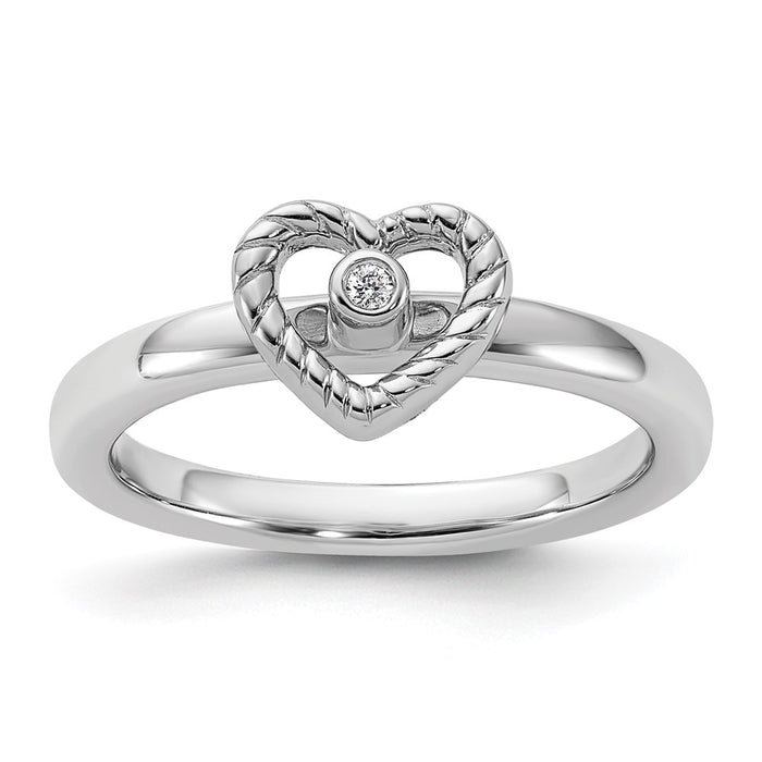 Shop Stylish Sterling Silver Heart Diamond Stackable Ring - Exclusive Value!-1