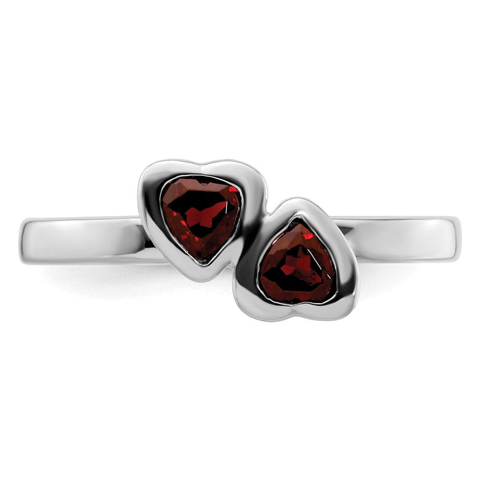 Buy Stylish Sterling Silver Double Heart Garnet Stackable Ring - Affordable Elegance-4
