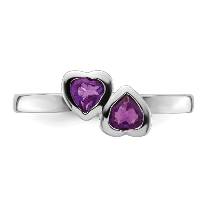 Buy Stylish Sterling Silver Amethyst Double Heart Stackable Ring - 14K Gold-4