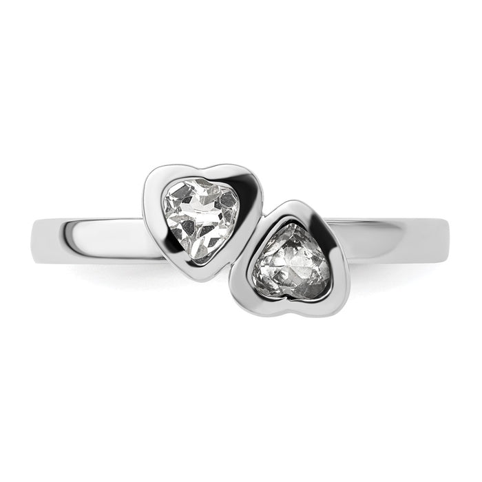 Shop Stylish Sterling Silver Double Heart Stackable Ring with White Topaz Accents-4