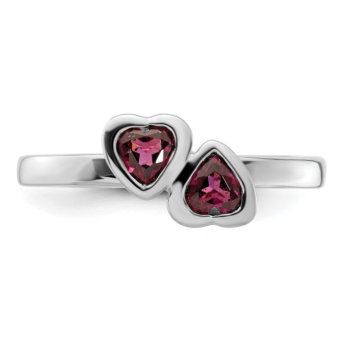 Shop Stylish Sterling Silver Double Heart Ring with Rhodolite Garnet - 8g-4