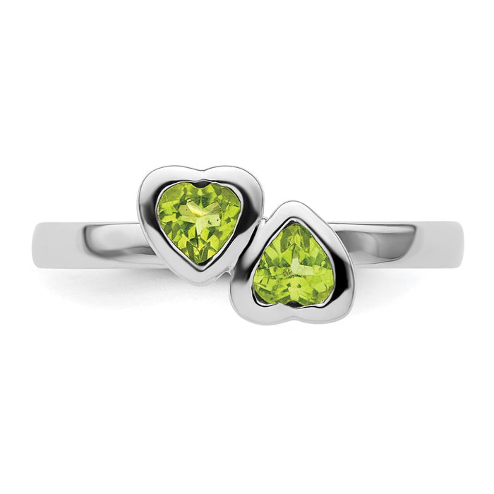Shop Stylish Sterling Silver Double Heart Peridot Stackable Ring - 14K Gold Accent-4