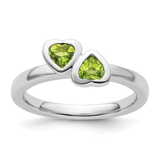 Shop Stylish Sterling Silver Double Heart Peridot Stackable Ring - 14K Gold Accent
