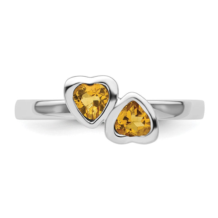 Buy Stylish Sterling Silver Double Heart Citrine Stackable Ring - Affordable Elegance-4