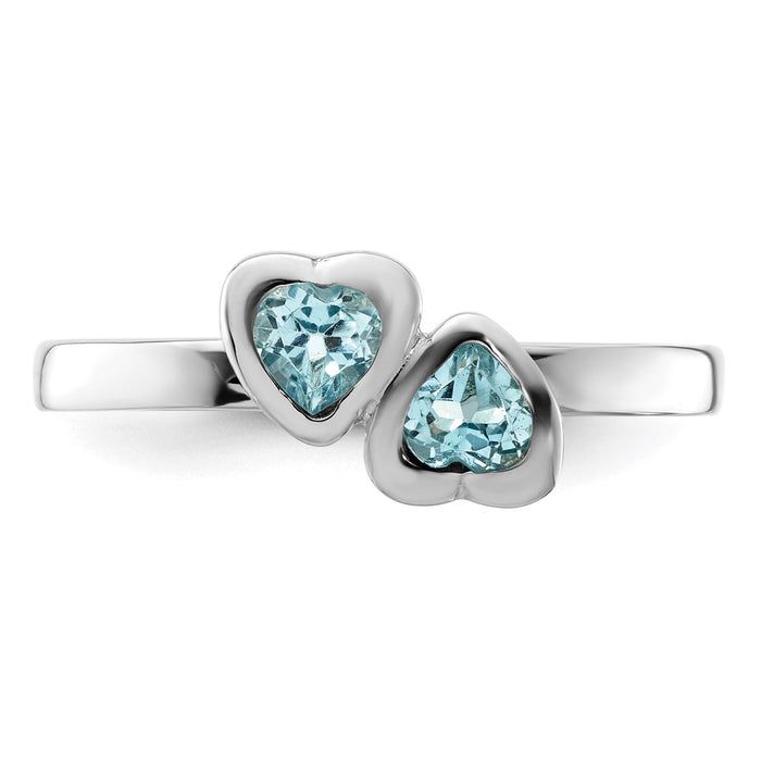 Shop Stylish Sterling Silver Double Heart Ring with Blue Topaz Accents-4