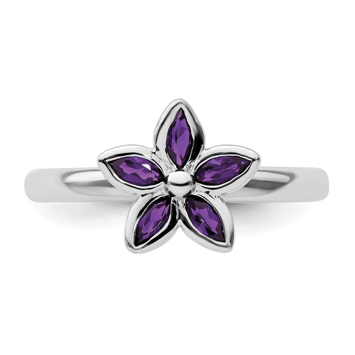 Buy Amethyst Flower Ring in Sterling Silver - Stylish Stackable Expressions-4