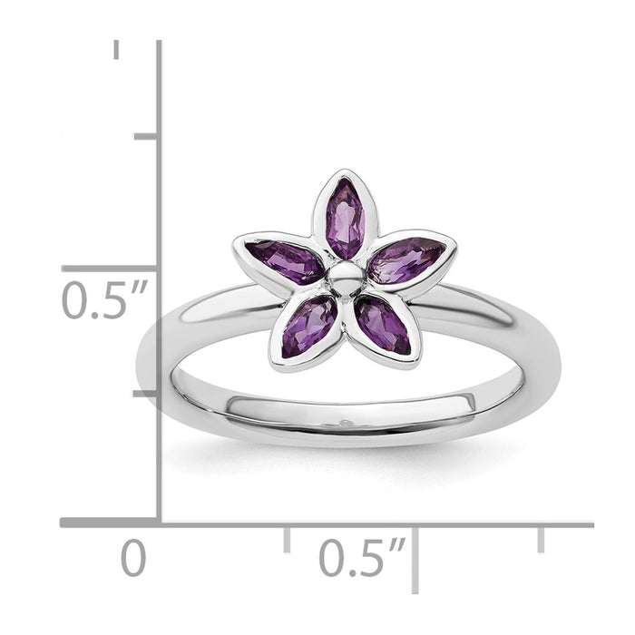 Exclusive Amethyst Flower Ring in Sterling Silver - Stylish Stackable Design-5