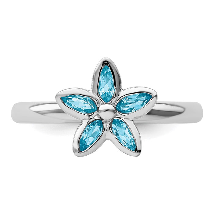 Exclusive Sterling Silver Blue Topaz Floral Ring - Stylish Stackable Design-4