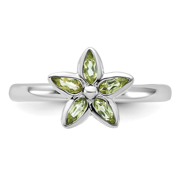 Shop Stylish Sterling Silver Peridot Flower Stackable Ring - Affordable Luxury!-4