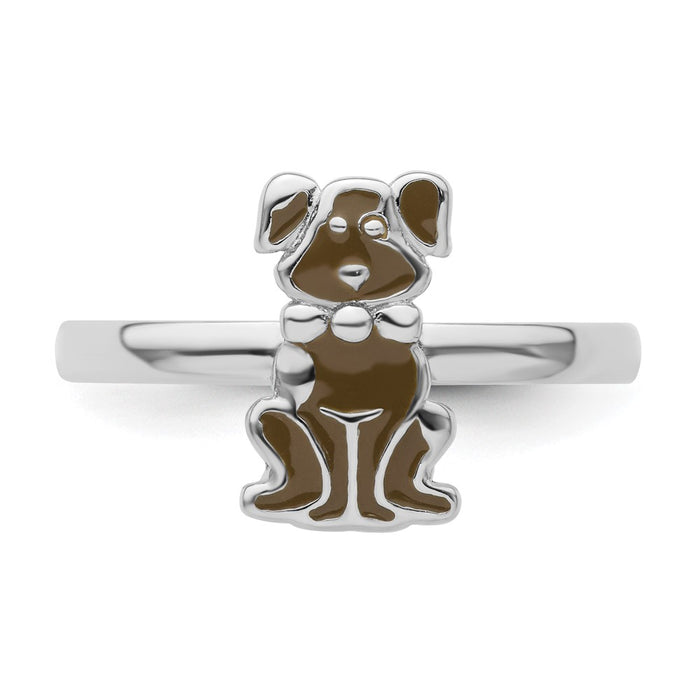 High-Quality Sterling Silver Stackable Dog Ring with Brown Enamel - Stylish Value-4