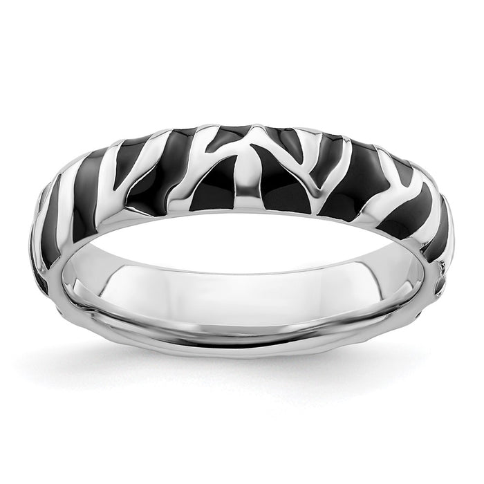 Buy Stylish Polished Enameled Animal Print Stackable Ring in Sterling Silver-1