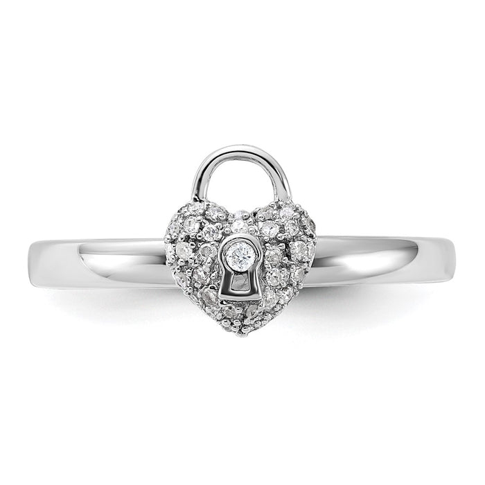 Exclusive Polished Diamond Heart Lock Ring - Stylish Sterling Silver Design-4