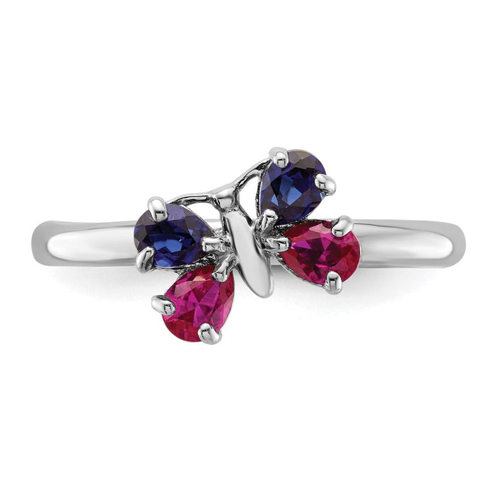 Buy Stylish Sterling Silver Stackable Butterfly Ring with Ruby & Sapphire Accents-4