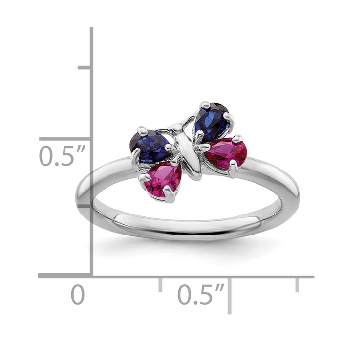Shop Exclusive Sterling Silver Stackable Butterfly Ring with Ruby & Sapphire Accents-5
