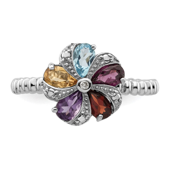 Buy Exclusive Sterling Silver Stackable Gemstone & Diamond Ring - Stylish Design-4