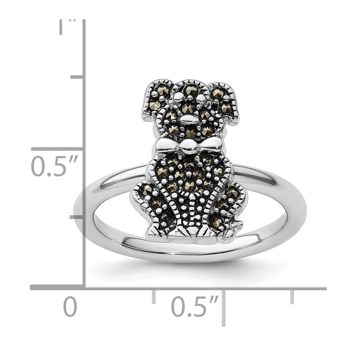 Designer Sterling Silver Marcasite Dog Ring - 14K Gold Accents, Stylish Value-5