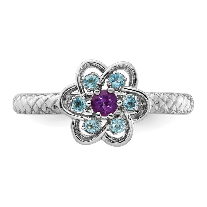 Exclusive Sterling Silver Stackable Ring with Amethyst & Blue Topaz Accents-4