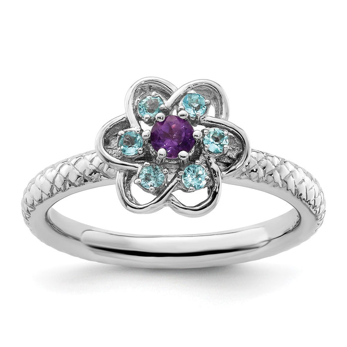 Exclusive Sterling Silver Stackable Ring with Amethyst & Blue Topaz, Stylish Design-1