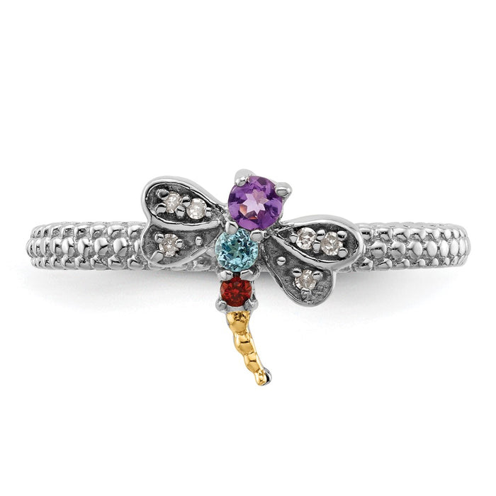 Buy Exclusive 14K Gold & Sterling Silver Stackable Dragonfly Ring - Stylish Gemstones & Diamonds-4