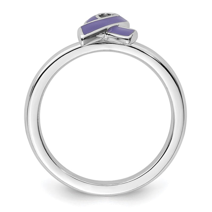 High-Quality Sterling Silver Stackable Purple Enameled Awareness Ribbon Ring - Stylish & Affordable-2
