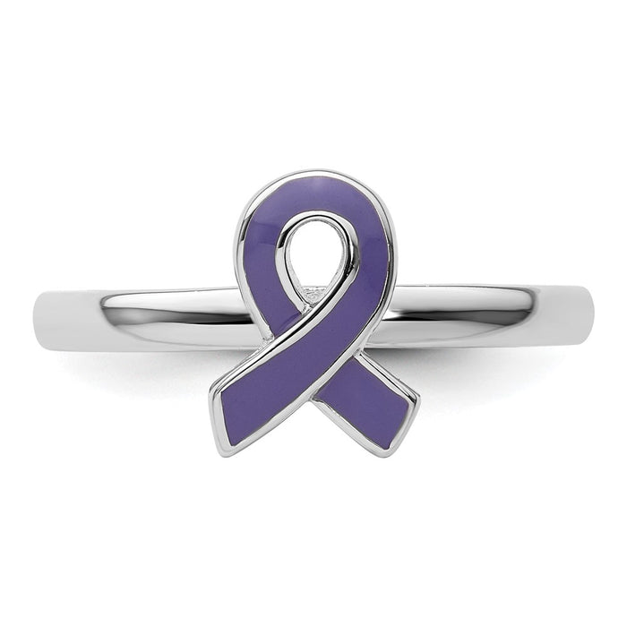 High-Quality Sterling Silver Stackable Purple Enameled Awareness Ribbon Ring - Stylish & Affordable-4
