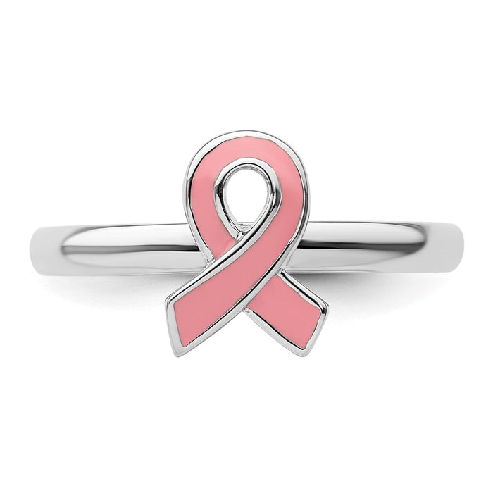 Buy Stylish Sterling Silver Pink Enameled Awareness Ribbon Stackable Ring-4