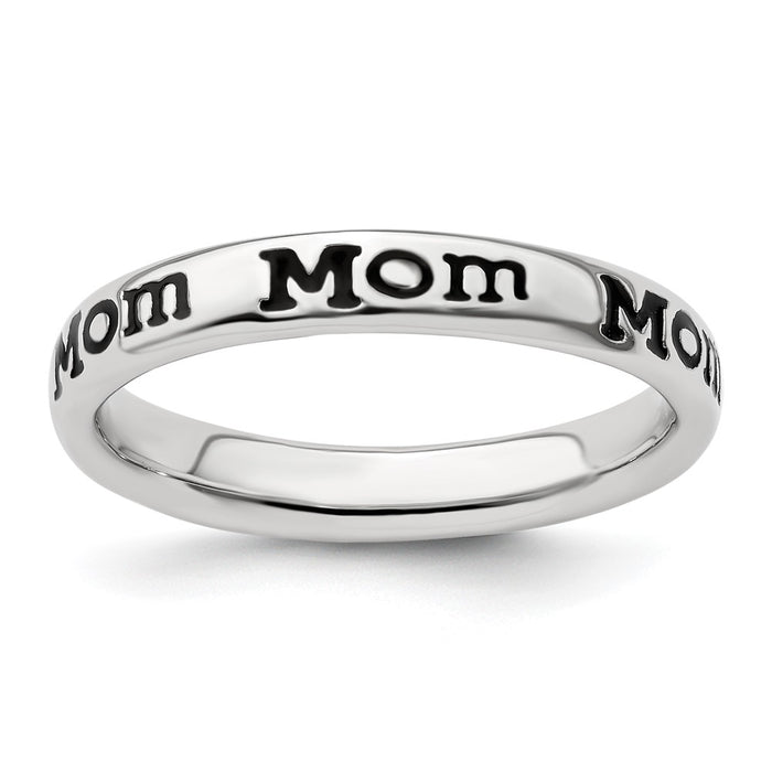 Buy Stylish Polished Enameled Sterling Silver Stackable Mom Ring - 14K Gold Finish-1