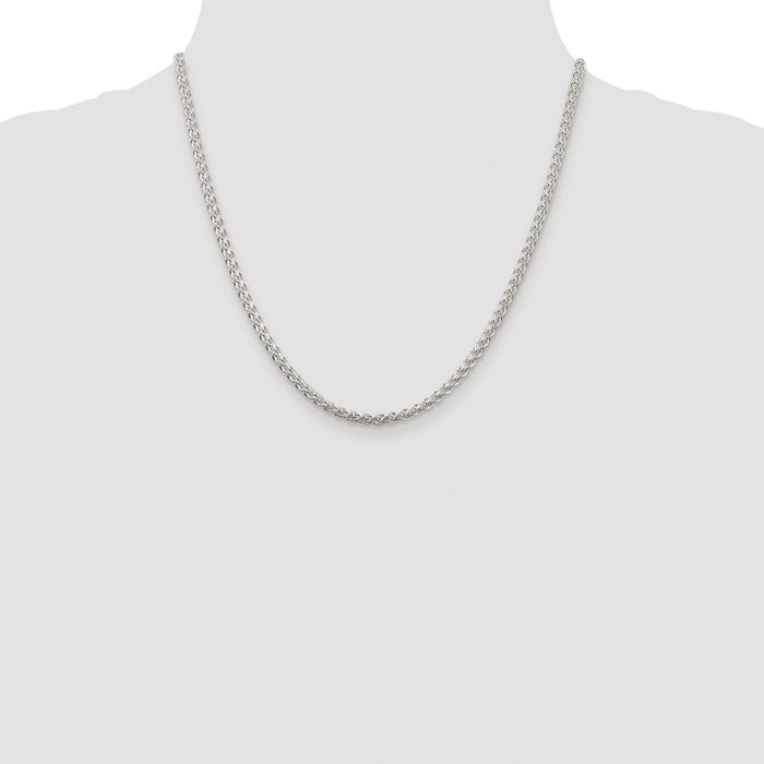 Buy Stylish Rhodium-Plated 3mm Round Spiga Chain in Sterling Silver - Affordable!-4