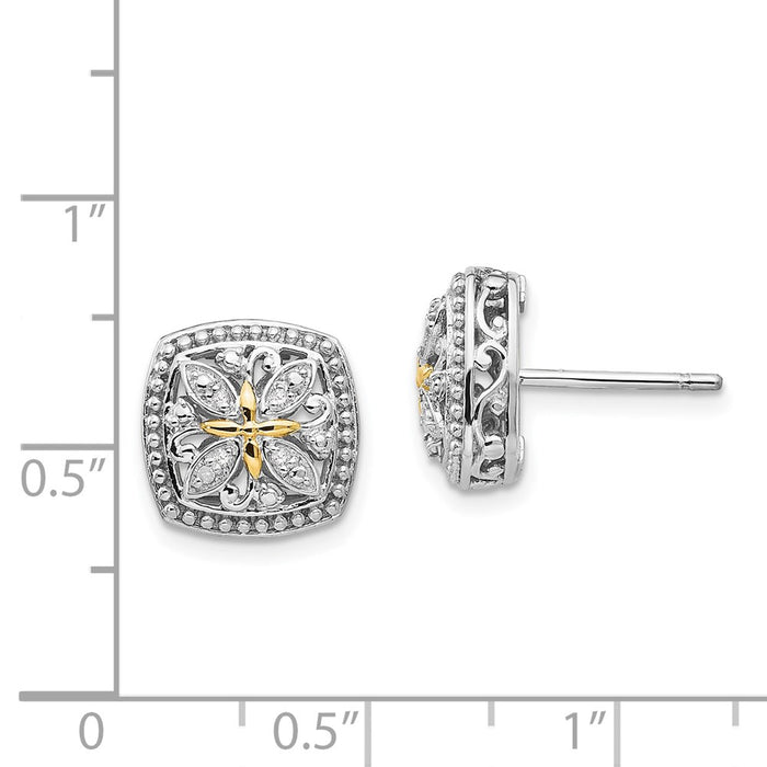 Order Stylish Shey Couture Vintage Post Earrings: .85mm Sterling Silver, 14K Gold & Diamonds-4