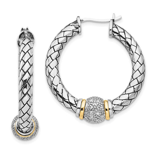 High-Quality Antiqued Diamond Hoop Earrings in Sterling Silver & 14K Gold