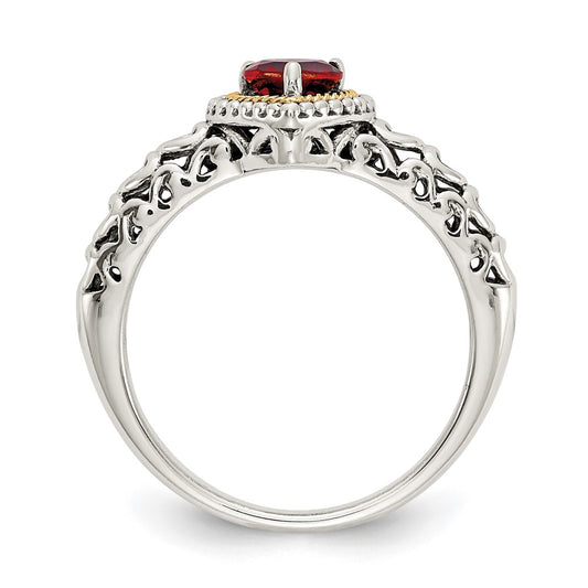 High-Quality Antiqued Heart Garnet Ring | 14K Gold Accent | Stylish Silver Design