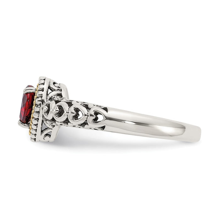 Shop Stylish Antiqued Heart Garnet Ring: 14K Gold & Sterling Silver, 0.85mm-3