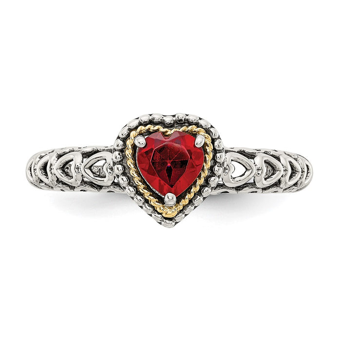 Shop Stylish Antiqued Heart Garnet Ring: 14K Gold & Sterling Silver, 0.85mm-5