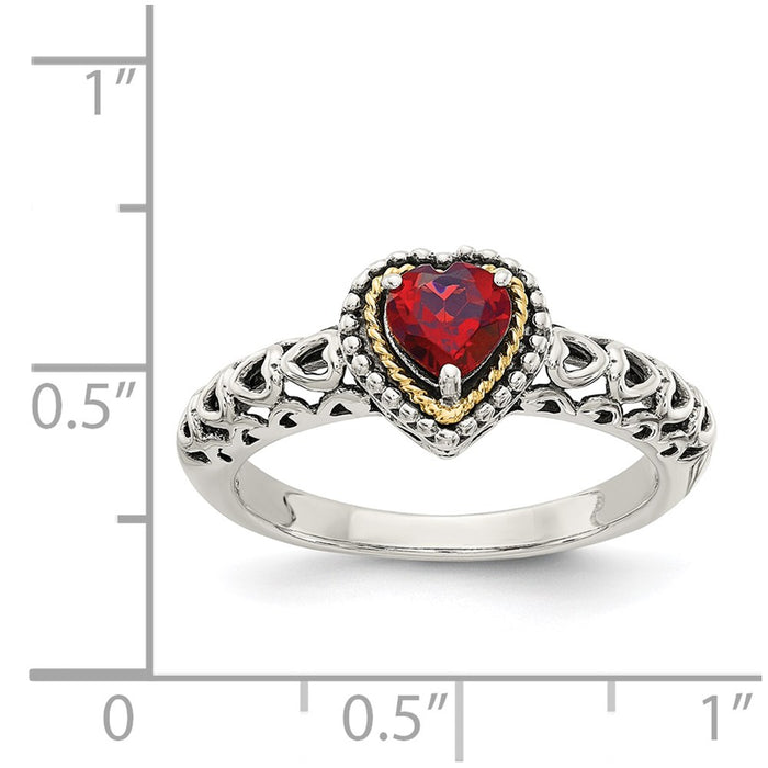 Buy Exclusive Shey Couture Antiqued Heart Garnet Ring | 14K Gold & Sterling Silver-4