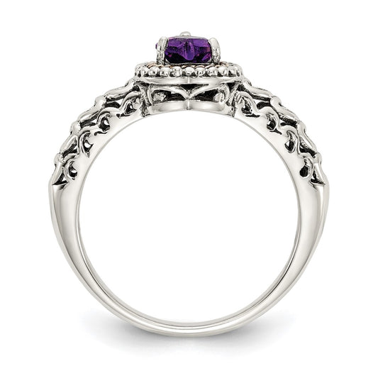 Buy Stylish Antiqued Amethyst Heart Ring in Sterling Silver & 14K Gold Accents