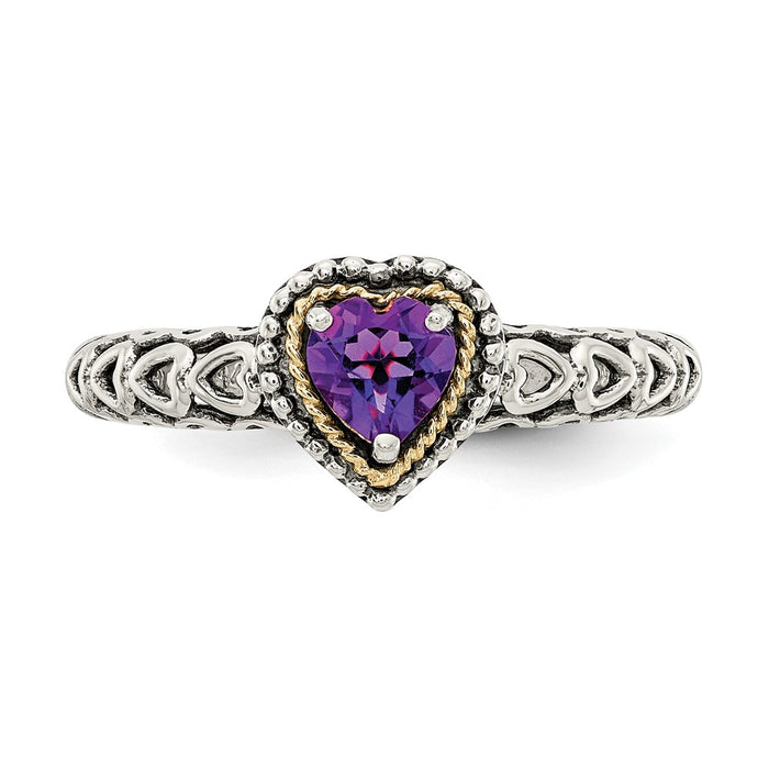 Buy Stylish Antiqued Amethyst Heart Ring | 14K Gold Accents, Sterling Silver-4