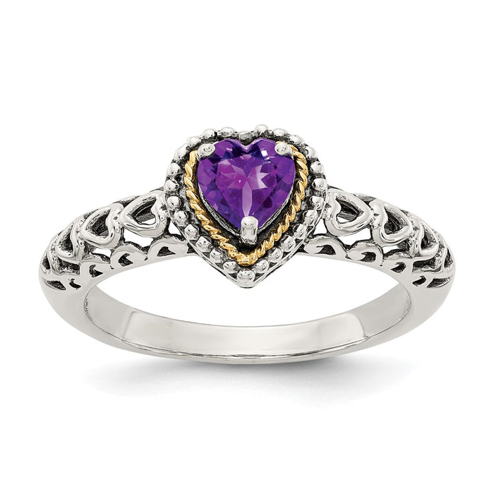 Buy Stylish Antiqued Amethyst Heart Ring | 14K Gold Accents, Sterling Silver-1